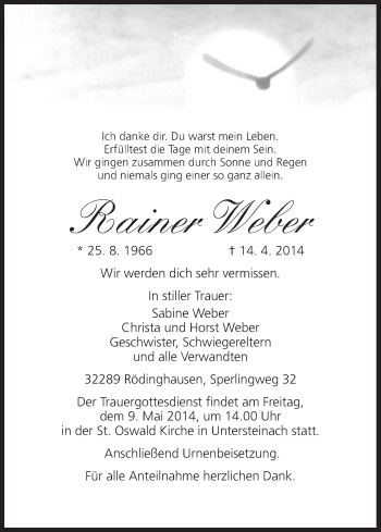 Anzeige von Rainer Weber von MGO
