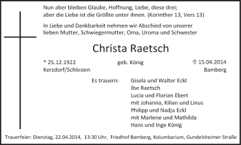 Anzeige von Christa Raetsch von MGO