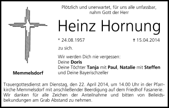 Anzeige von Heinz Hornung von MGO