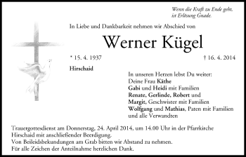 Anzeige von Werner Kügel von MGO