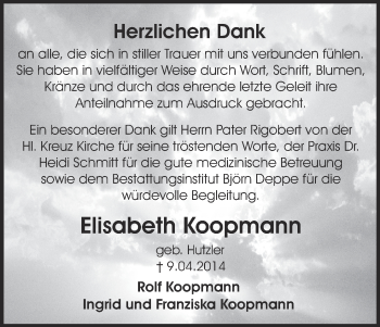 Anzeige von Elisabeth Koopmann von MGO