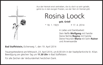 Anzeige von Rosi Loock von MGO