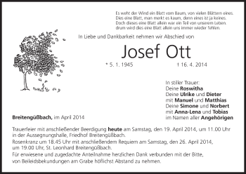Anzeige von Josef Ott von MGO