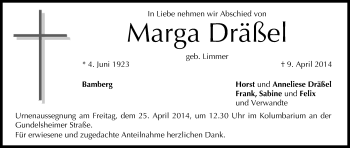 Anzeige von Marga Dräßel von MGO
