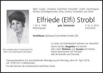 Anzeige von Elfriede  Strobl von MGO