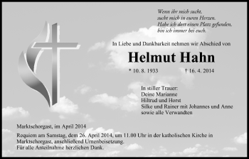 Anzeige von Helmut Hahn von MGO