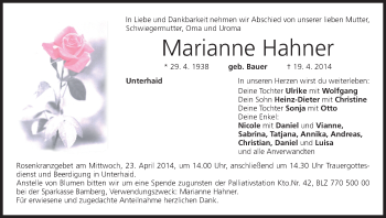 Anzeige von Marianne Hahner von MGO