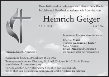 Anzeige von Heinrich Geiger von MGO