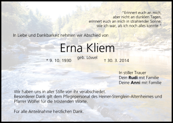 Anzeige von Erna Kliem von MGO