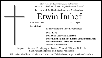 Anzeige von Erwin Imhof von MGO