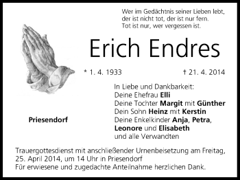 Anzeige von Erich Endres von MGO