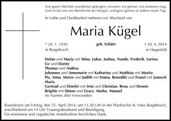 Anzeige von Maria Kügel von MGO