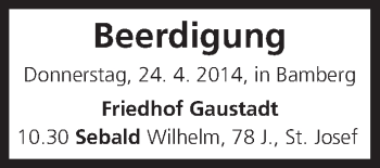 Anzeige von Beerdigung, vom 24.04.2014 von MGO