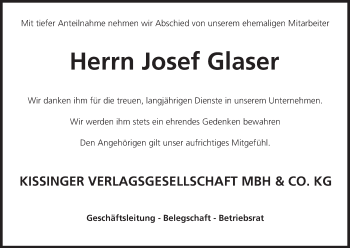 Anzeige von Josef Glaser von MGO