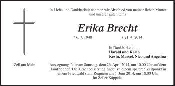 Anzeige von Erika Brecht von MGO