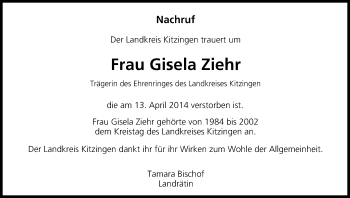 Anzeige von Gisela Ziehr von MGO