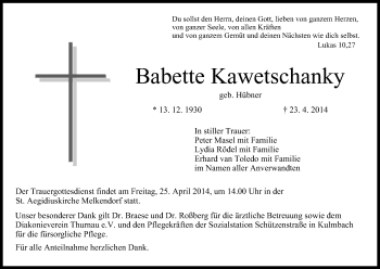 Anzeige von Babette Kawetschanky von MGO