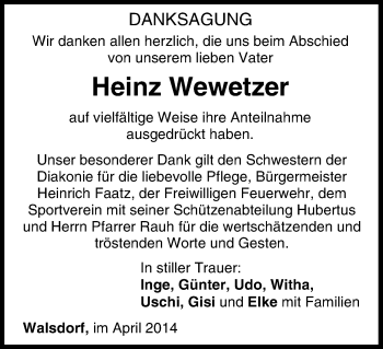 Anzeige von Heinz Wewetzer von MGO