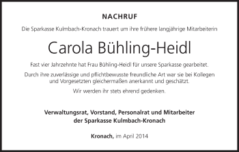 Anzeige von Carola Bühling-Heidl von MGO
