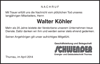 Anzeige von Walter Köhler von MGO