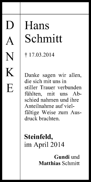 Anzeige von Hans Schmitt von MGO