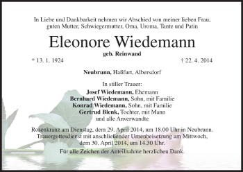 Anzeige von Eleonore Wiedemann von MGO