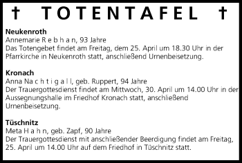 Anzeige von Totentafel 25.04.2014 von MGO
