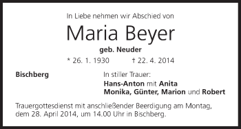 Anzeige von Maria Beyer von MGO