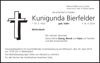 Anzeige von Kunigunda Bierfelder von MGO