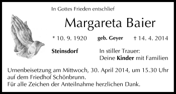 Anzeige von Margareta Baier von MGO