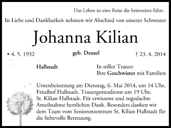 Anzeige von Johanna Kilian von MGO