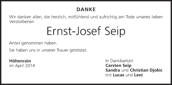 Anzeige von Ernst-Josef Seip von MGO