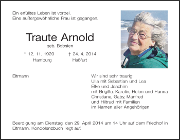 Anzeige von Traute Arnold von MGO
