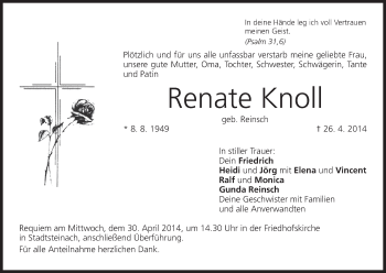 Anzeige von Renate Knoll von MGO