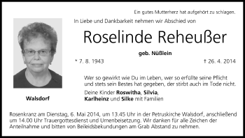 Anzeige von Roselinde Reheußer von MGO