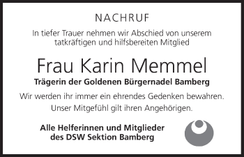 Anzeige von Karin Memmel von MGO