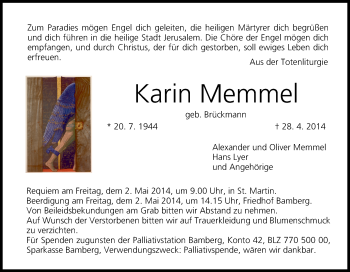 Anzeige von Karin Memmel von MGO