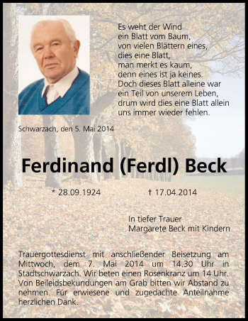 Anzeige von Ferdinand  Beck von MGO
