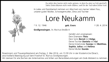 Anzeige von Lore Neukamm von MGO