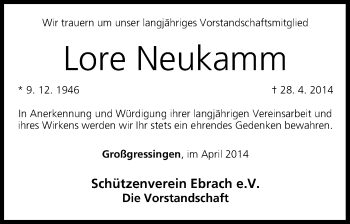 Anzeige von Lore Neukamm von MGO