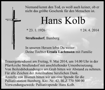 Anzeige von Hans Kolb von MGO