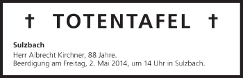 Anzeige von Totentafel vom 01.05.2014 von MGO