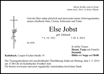 Anzeige von Else Jobst von MGO