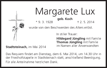 Anzeige von Margarete Lux von MGO