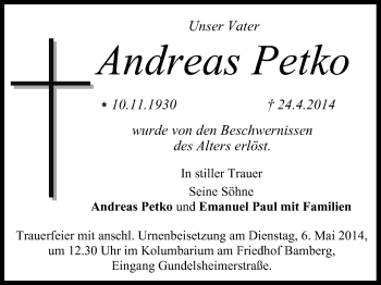 Anzeige von Andreas Petko von MGO