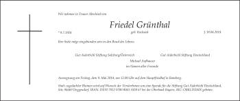 Anzeige von Friedel Grünthal von MGO