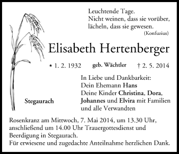 Anzeige von Elisabeth Hertenberger von MGO