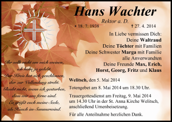 Anzeige von Hans  Wachter von MGO