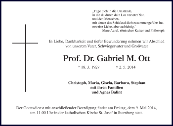 Anzeige von Gabriel M. Ott von MGO
