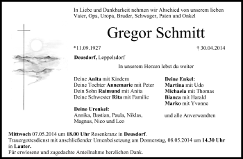 Anzeige von Gregor Schmitt von MGO